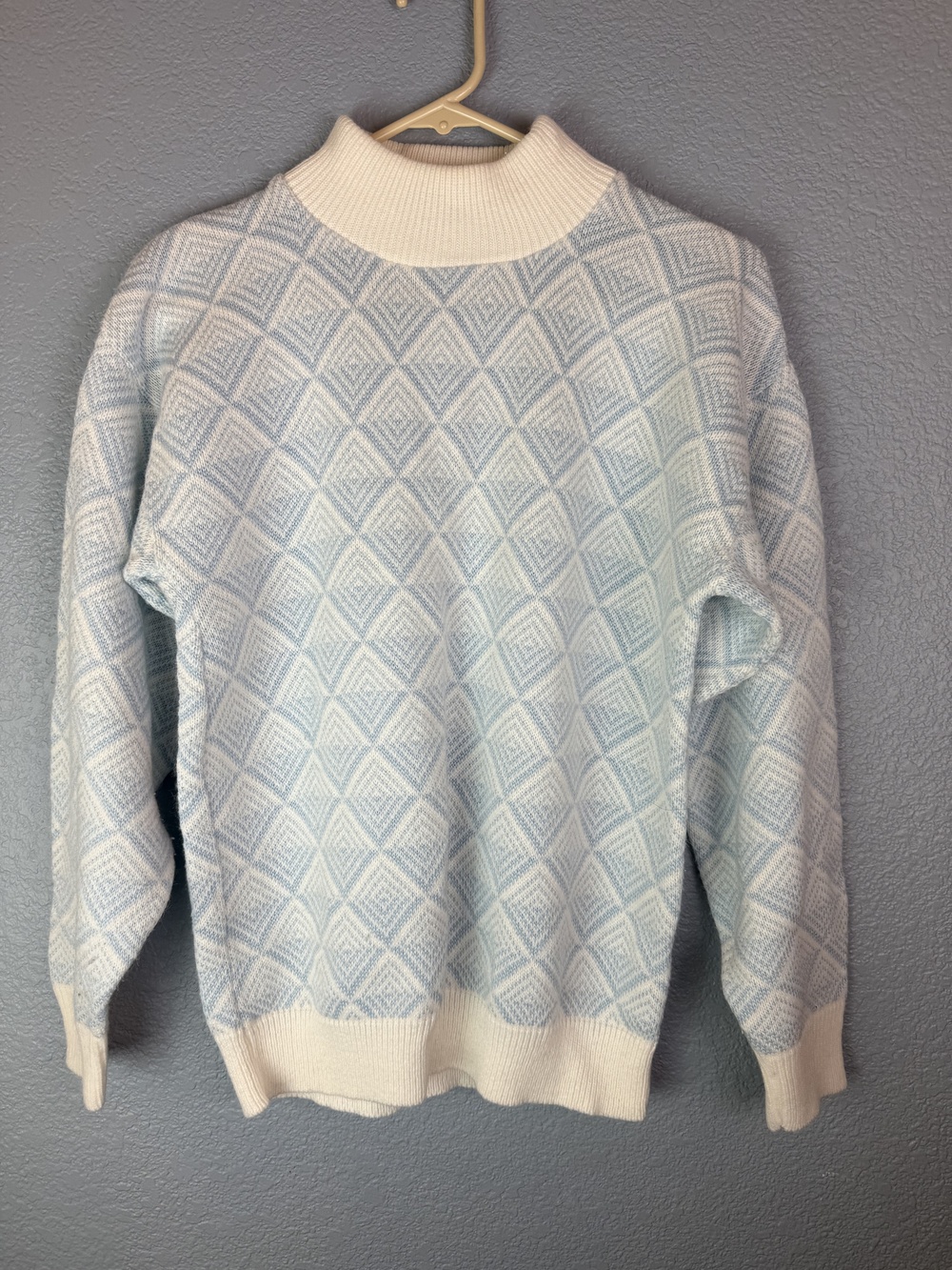 Vintage Jolie Sweater Womens Medium Diamond Pullover Mock Neck 80s 90s